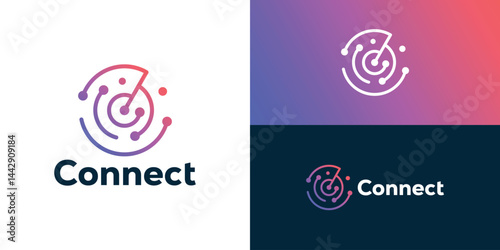 Modern simple connect logo template. Abstract letter C with dot connection logo design vector illustration.