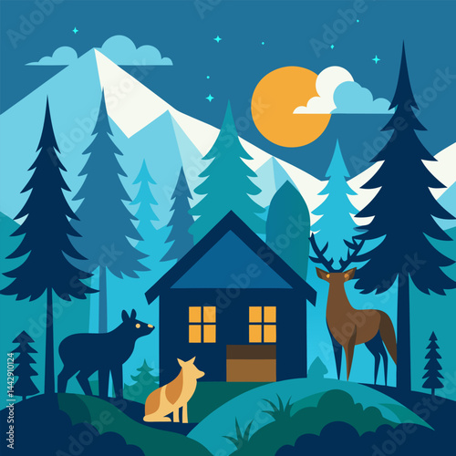 winter landscape with deer