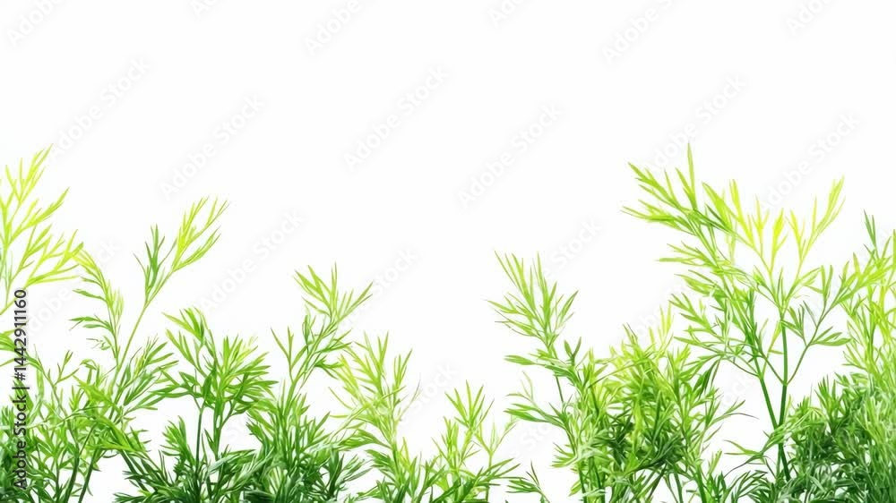 Decorative fresh greens with vibrant foliage against a white background showcasing nature's beauty and simplicity Decorative fresh greens with vibrant foliage against a white background showcasing nature's beauty and simplicity