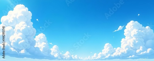 Vibrant blue sky with cheerful anime clouds, perfect for comic backgrounds, sky, anime, vibrant