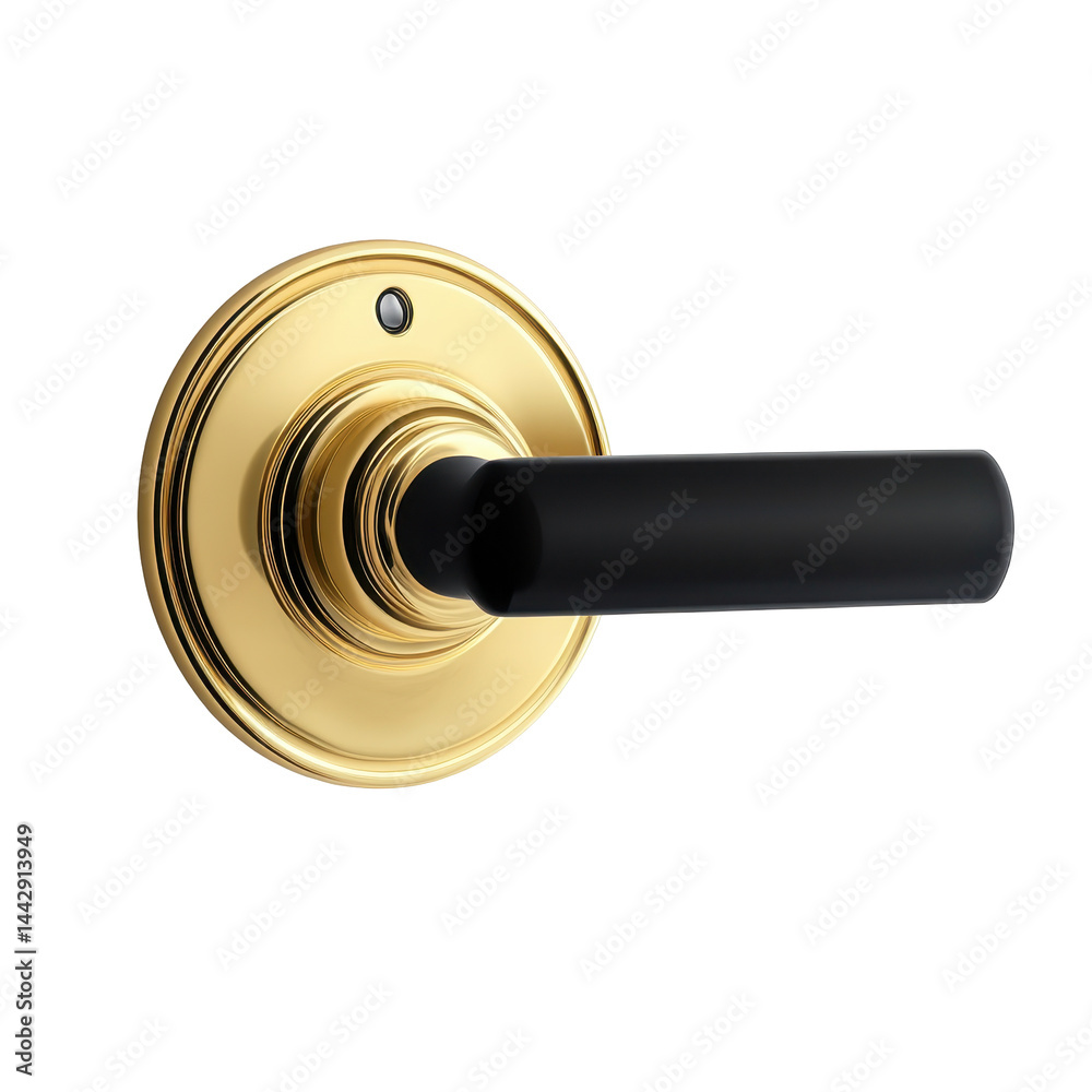 A decorative brass door handle with a sleek black lever, suitable for residential or commercial use. A decorative brass door handle with a sleek black lever, suitable for residential or commercial use.