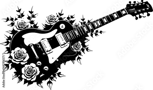 Folk Guitar with Floral Ornaments vector bundle