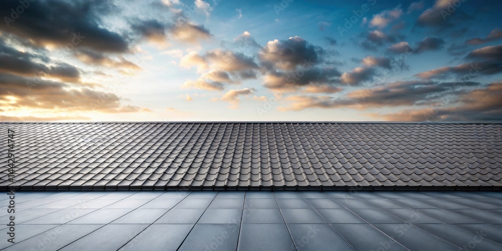 Serene Rooftop View Dark Tiles Under a Sunset Sky