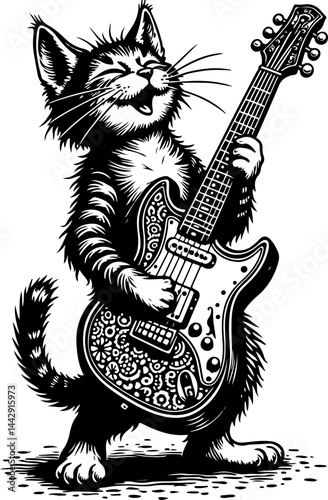 Smiling Cat Playing Guitar vector