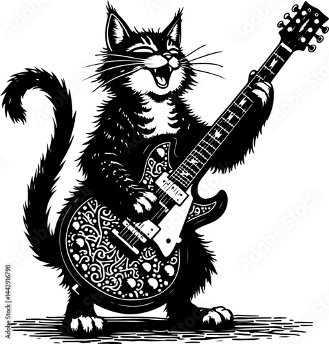 Smiling Cat Playing Guitar vector
