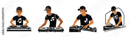 A set of DJ mascot characters on stage party