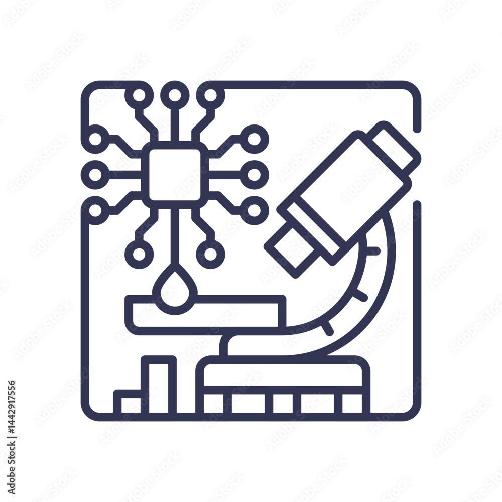 Illustration of AI and science integration with a microchip and microscope. Illustration of AI and science integration with a microchip and microscope.
