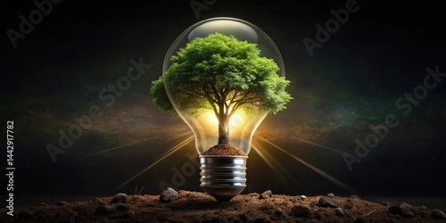 Obraz na płótnie Illuminating Nature A tree flourishing within a glowing lightbulb, symbolizing sustainable energy and environmental growth. w salonie