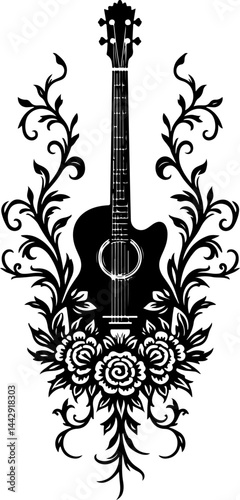 Floral Electric Guitar with Roses vector design