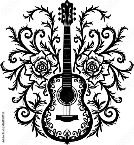 Floral Electric Guitar with Roses vector design