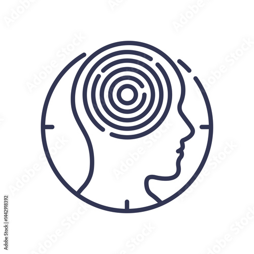 Outline of a human head with concentric circles symbolizing neural activity and brain processes.