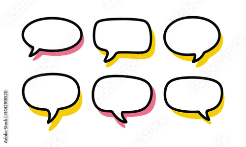 Modern vector illustration of a set of simple hand drawing clean speech bubbles, easily  editable.