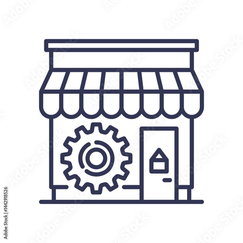 Storefront with gear symbolizing platform configuration and customization.