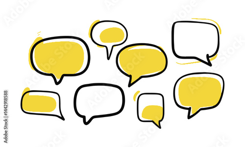 Modern vector illustration of a set of simple hand drawing clean speech bubbles, easily  editable.