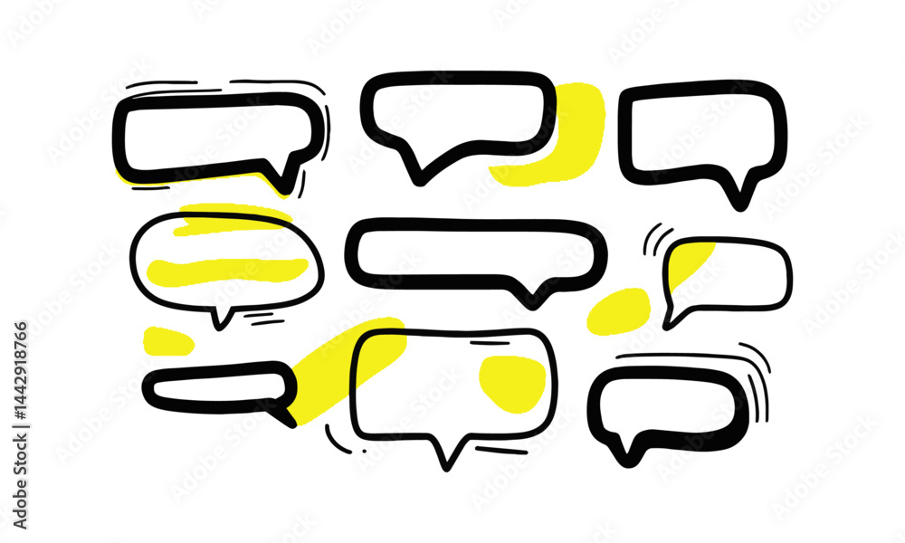 Obraz premium Modern vector illustration of a set of simple hand drawing clean speech bubbles, easily editable.