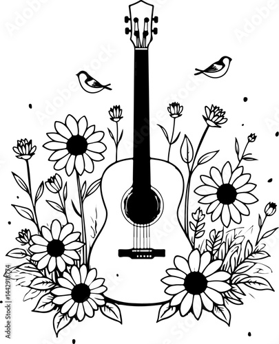 Floral Electric Guitar with Roses vector design