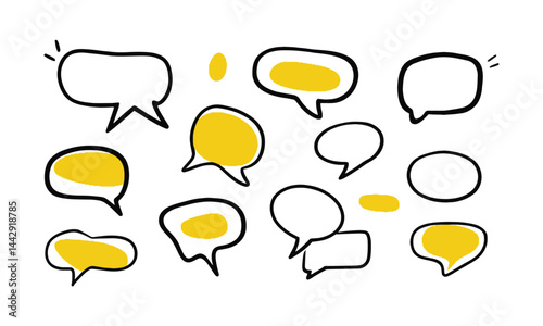 Modern vector illustration of a set of simple hand drawing clean speech bubbles, easily  editable.