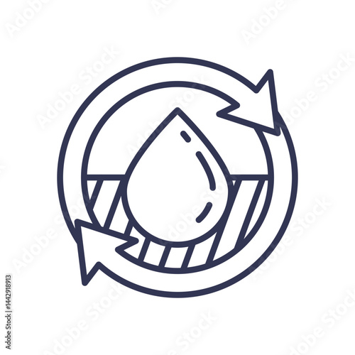 Water droplet with recycling arrows symbolizes sustainable resource cycling.