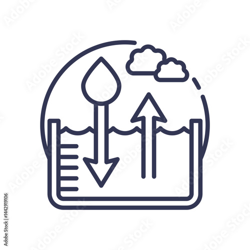 Illustration of water cycle with arrows, clouds, and container, symbolizing temporary storage.