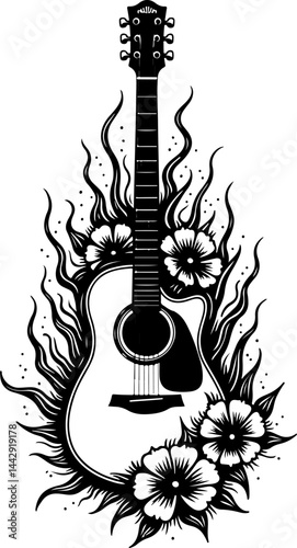 Floral Electric Guitar with Roses vector design