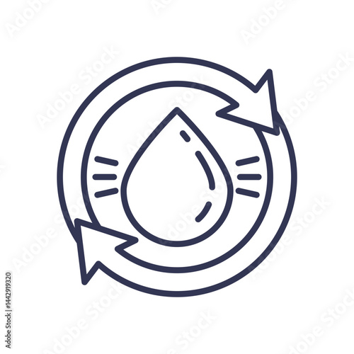 Water droplet with recycling arrows symbolizes water efficiency and conservation.