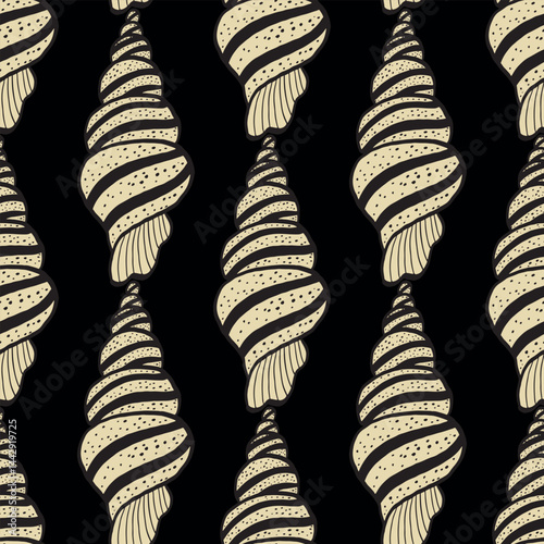 Seamless vector pattern of hand-drawn seashells. Marine design. Ocean pattern for textile, wallpaper and interior design. Summer print for background, textile, fabric