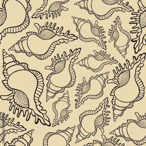 Wallpaper Mural Seamless vector pattern of hand-drawn seashells. Marine design. Ocean pattern for textile, wallpaper and interior design. Summer print for background, textile, fabric Torontodigital.ca