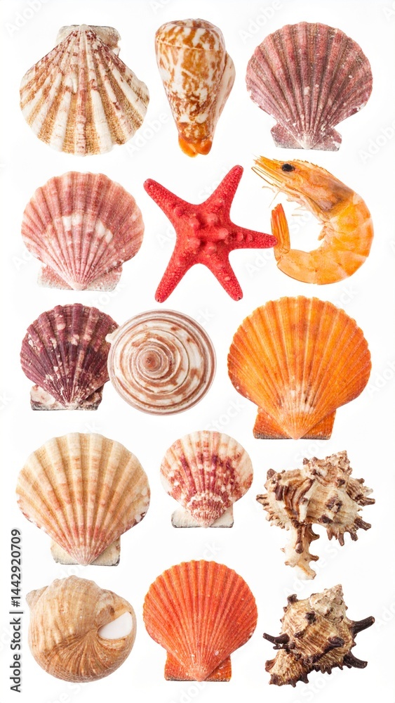 Assorted Shellfish Collection with Clipping Path on Isolated White Background Assorted Shellfish Collection with Clipping Path on Isolated White Background