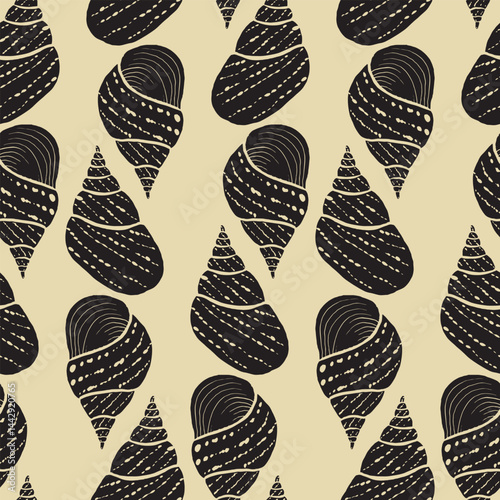 Seamless vector pattern of hand-drawn seashells. Marine design. Ocean pattern for textile, wallpaper and interior design. Summer print for background, textile, fabric