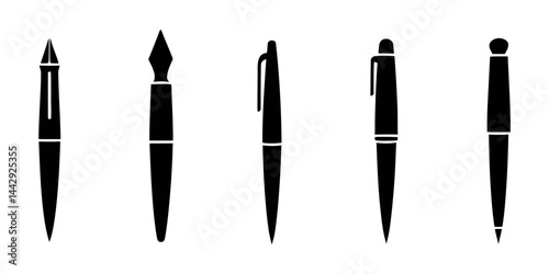 Pens Silhouette, Pen and Ballpoint Pen Icon Set, set of pen shillouette vector--illstration, set of pen silhouette, Ball pen and signature icon.