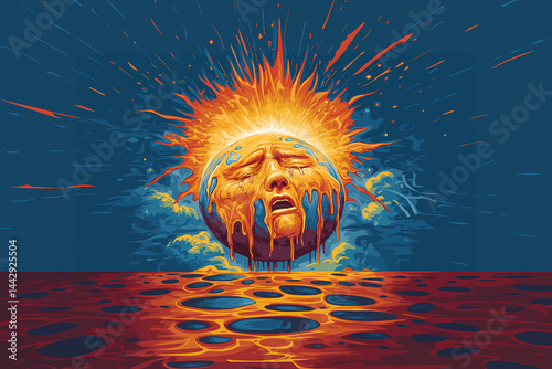 Melting Earth with a Human Face - Climate Change and Global Warming Concept