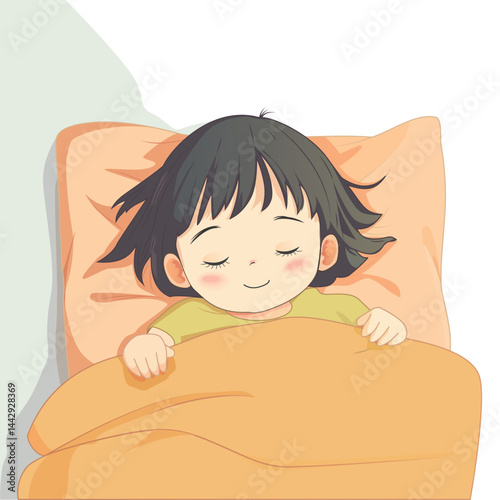 Peaceful Sleeping Child in Cozy Bed - Vector Illustration