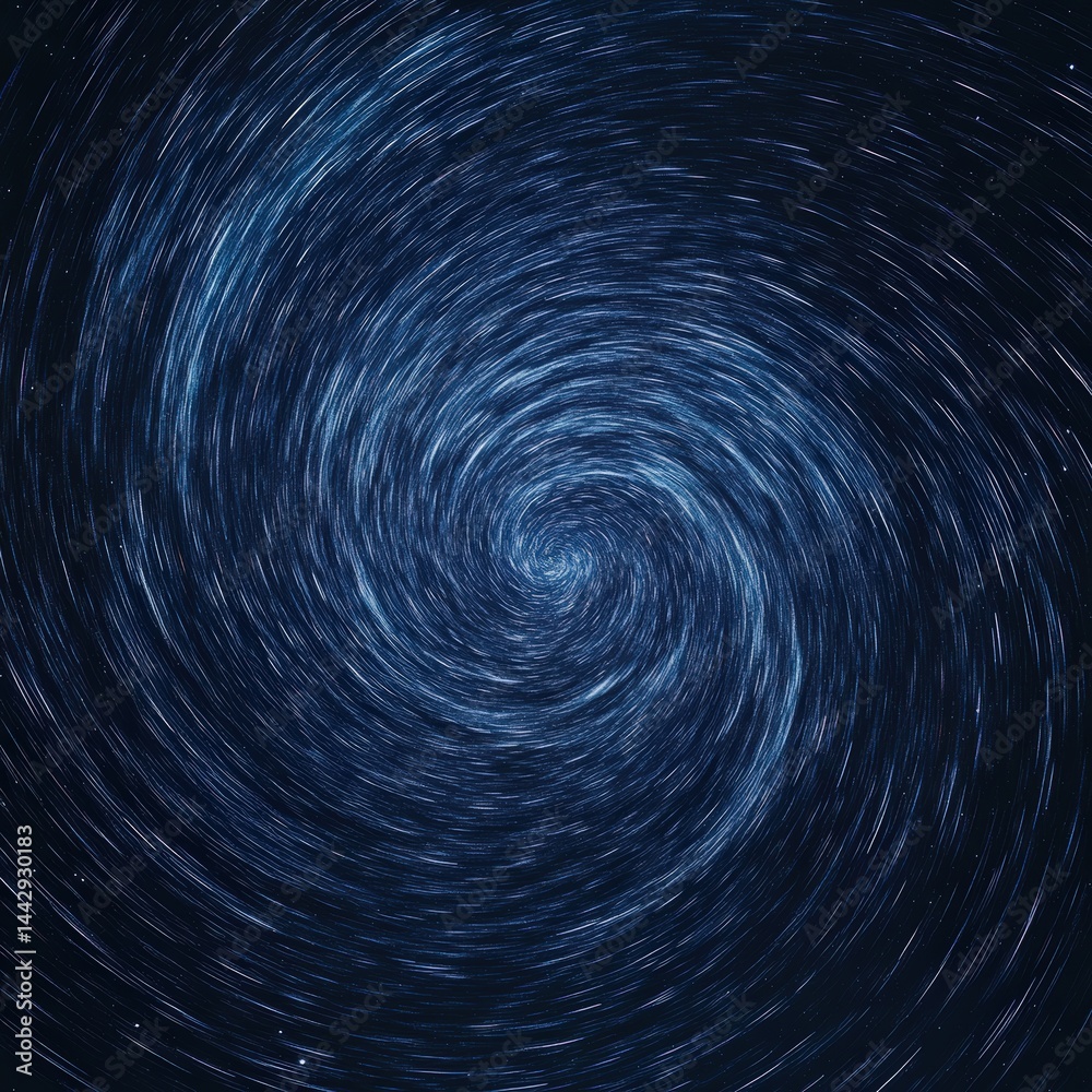 Galactic vortex background with spiral star trails showing deep space phenomena where celestial bodies create hypnotic swirls across the mysterious cosmic darkness. Interstellar travel phenomena.