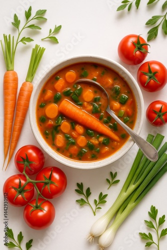 Colorful Vegetable Soup With Fresh Ingredients on a Clean Background