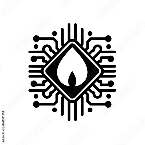 Billede på lærred Abstract Tech Flame Icon with Circuit Board Pattern - Digital Energy Concept Log