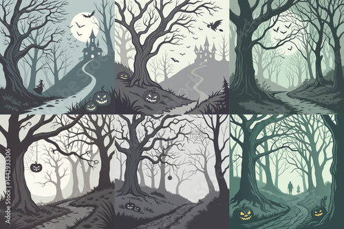 Draw A Scary Halloween Scene Showing A Dark Forest
