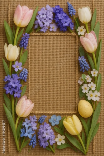 Colorful Spring Floral Frame With Tulips and Blossoms for Decorative Display