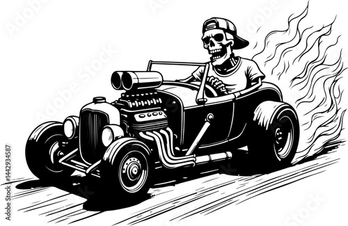 Skeleton Hot Rod Driver Vector Illustration 