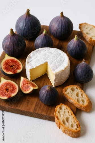 Enjoying a Cheese and Fig Platter on a Wooden Board for a Fresh and Delicious...