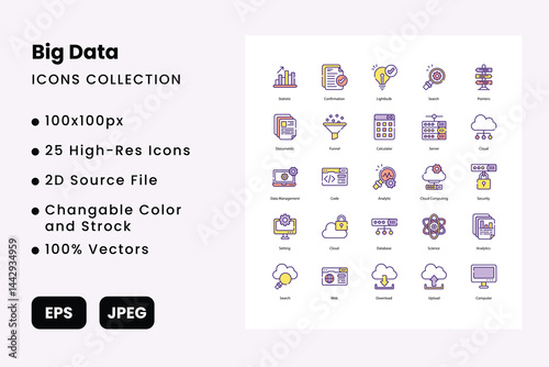 Big data vector icons set