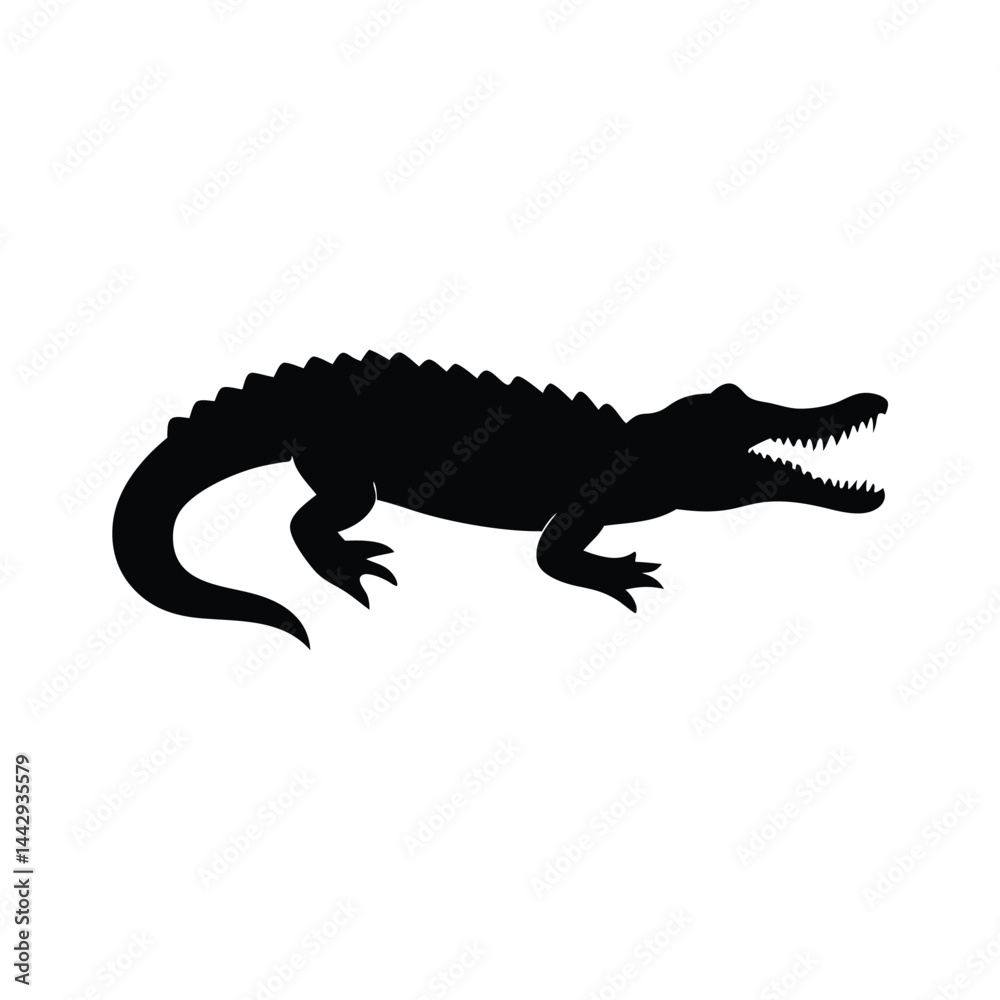 Naklejka premium Crocodile vector silhouette on white background