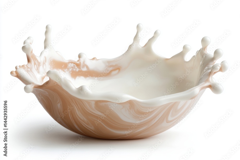 A close up shot of a bowl with a liquid splashing out of it against a white background in a studio A close up shot of a bowl with a liquid splashing out of it against a white background in a studio