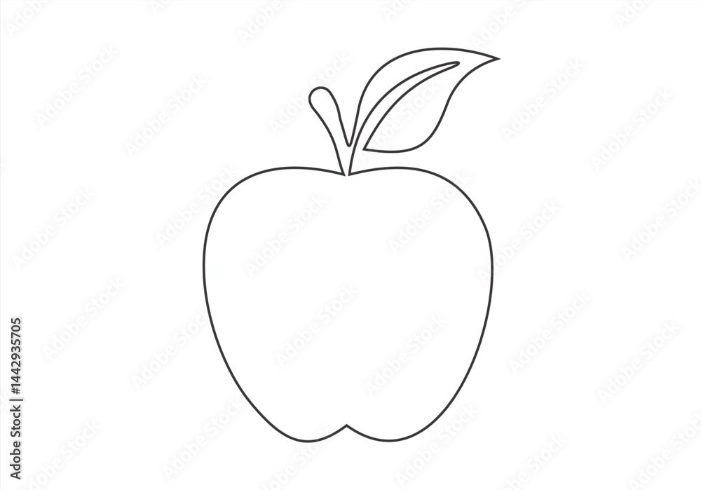 Fototapeta premium Apple continuous line drawing, Black and white vector minimalistic linear illustration made of one line. Editable stroke. 