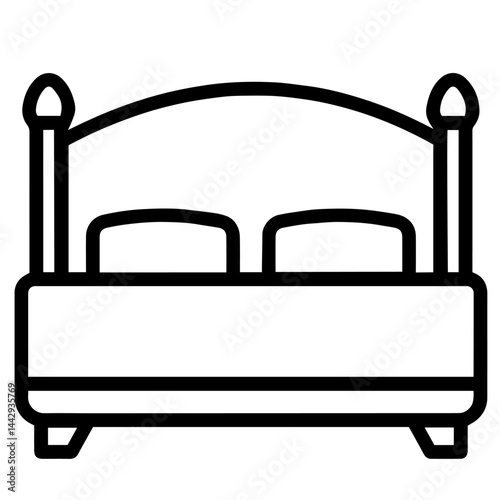 Double Bed with Pillows and Decorative Headboard, Furniture for Bedroom Interior, Comfort, Hotel, Sleep and Home Design