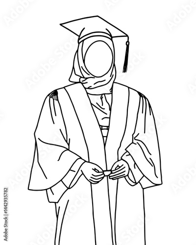 Muslim Woman in Graduation Robe and Hijab, Symbolizing Education Access, Female Empowerment, Gender Discrimination, Educational Inequality in Poor Muslim Countries. gender and cultural barriers. 


