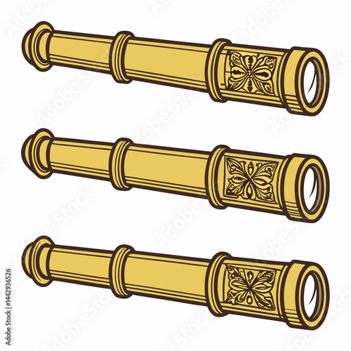 Classic Brass Telescope Isolated Vector