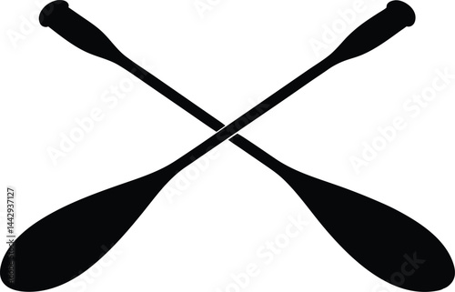 Crossed canoe boat paddle black silhouette vector, Canoe paddle silhouette