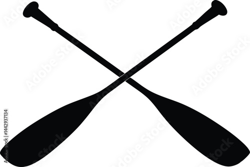 Crossed canoe boat paddle black silhouette vector, Canoe paddle silhouette