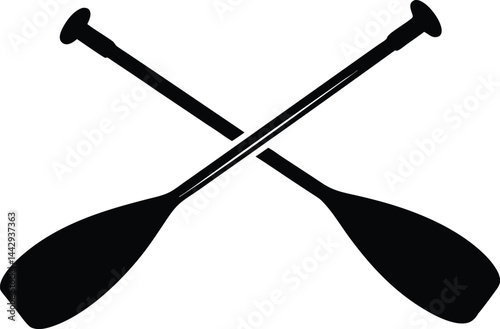 Crossed canoe boat paddle black silhouette vector, Canoe paddle silhouette