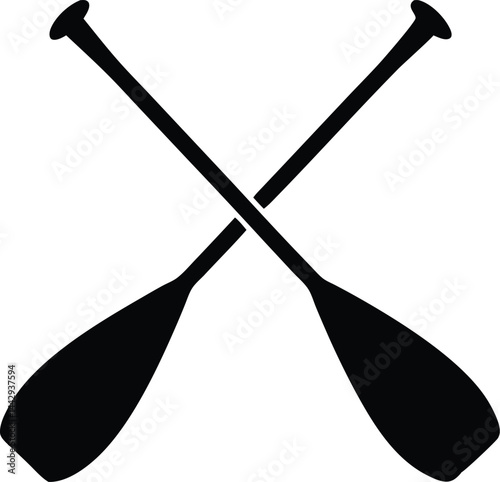 Crossed canoe boat paddle black silhouette vector, Canoe paddle silhouette